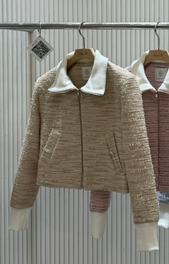 ON:UP東大門直郵女士新品25春夏職業人氣真品夾克粗花呢拉鏈ON:UP夾克圖色3