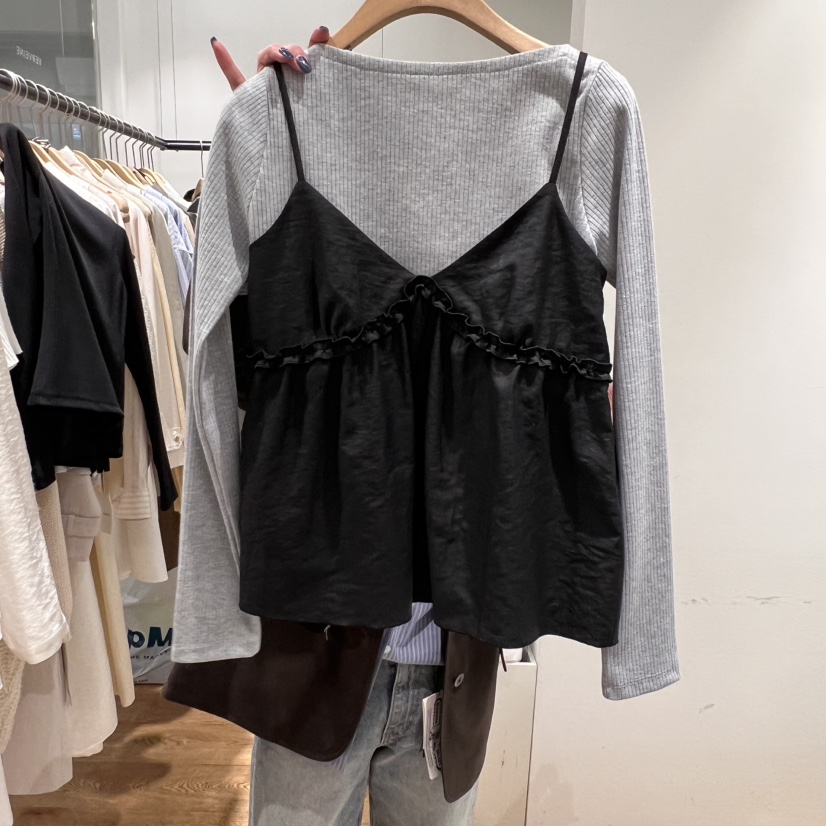 VERVEINE東大門代購女裝新品熱賣職業吊帶背心不含內搭荷葉邊VERVEINE吊帶/背心圖色2