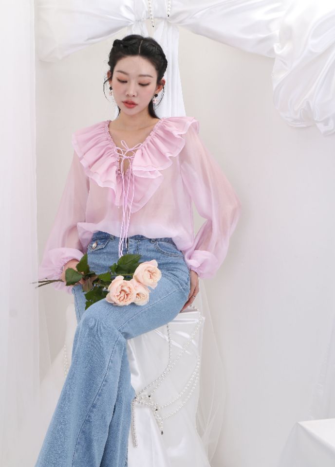 CHARLES THE SECOND韓國直郵㊣女裝新品推薦人氣襯衫蕾絲衫CHARLES THE SECOND/CHEAP-CHIC襯衫/蕾絲衫