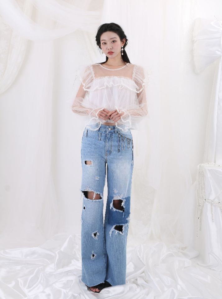 CHARLES THE SECOND直郵韓國代購㊣女裝新款25春夏襯衫蕾絲衫CHARLES THE SECOND/CHEAP-CHIC襯衫/蕾絲衫
