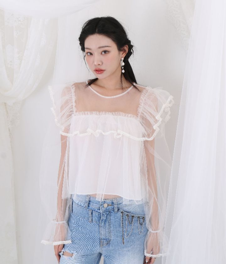 CHARLES THE SECOND直郵韓國代購㊣女裝新款25春夏襯衫蕾絲衫CHARLES THE SECOND/CHEAP-CHIC襯衫/蕾絲衫