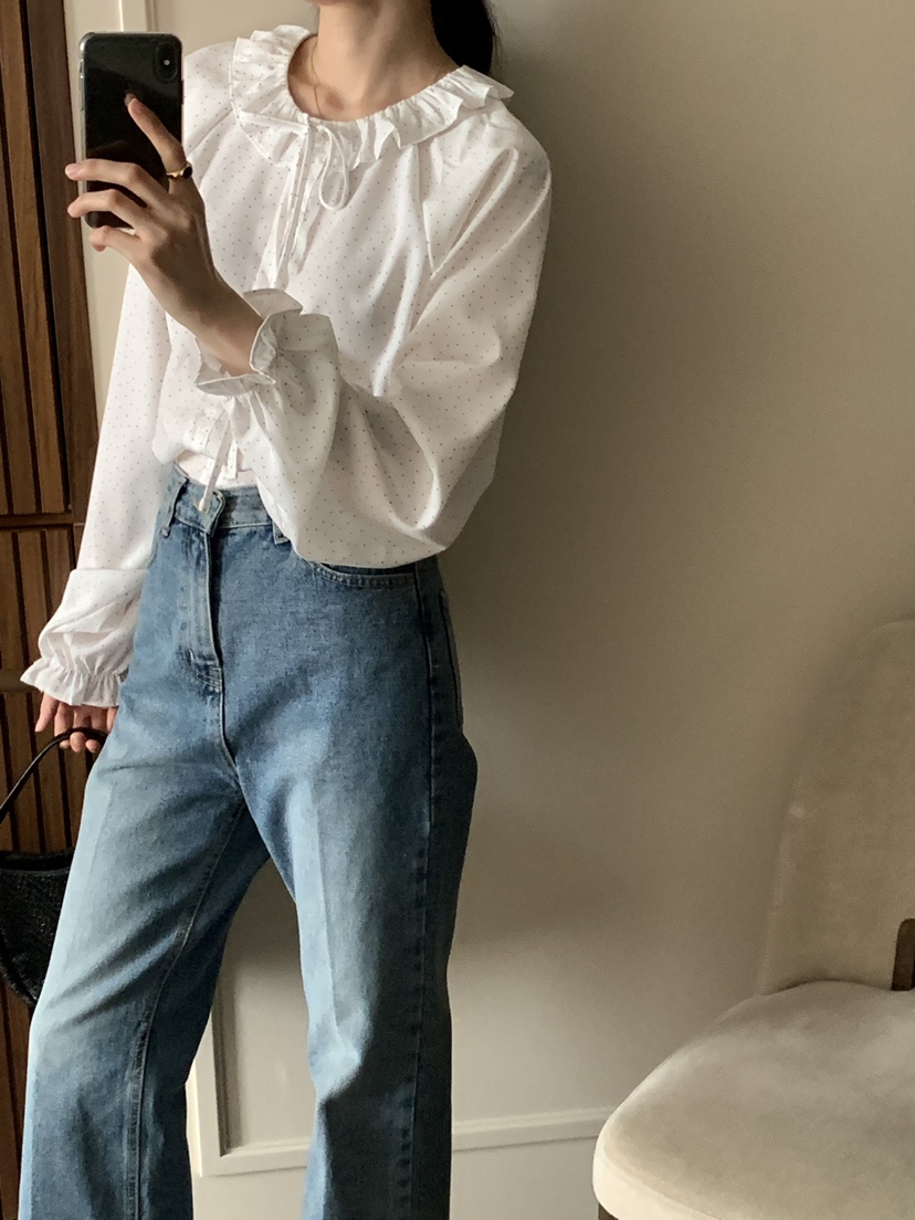 FRILL-T韓國直郵㊣東大門實拍女裝新款人氣25春夏襯衫蕾絲衫FRILL-T襯衫/蕾絲衫