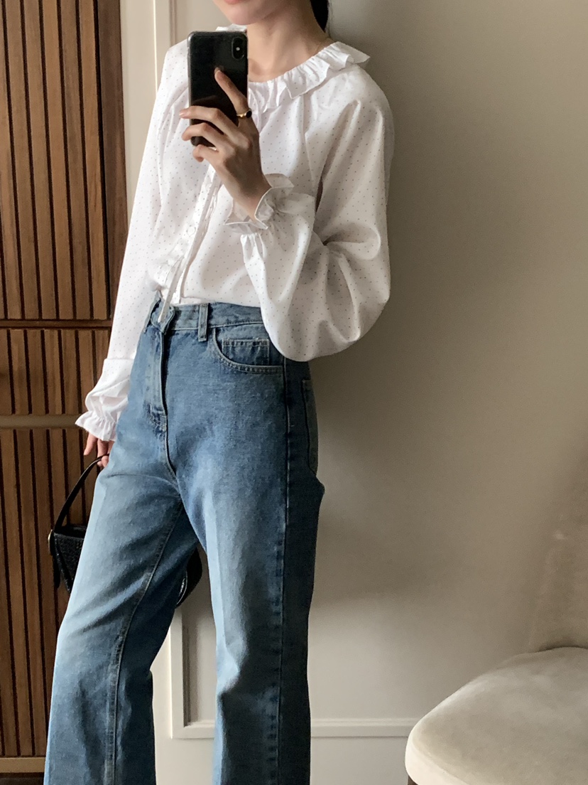 FRILL-T韓國直郵㊣東大門實拍女裝新款人氣25春夏襯衫蕾絲衫FRILL-T襯衫/蕾絲衫