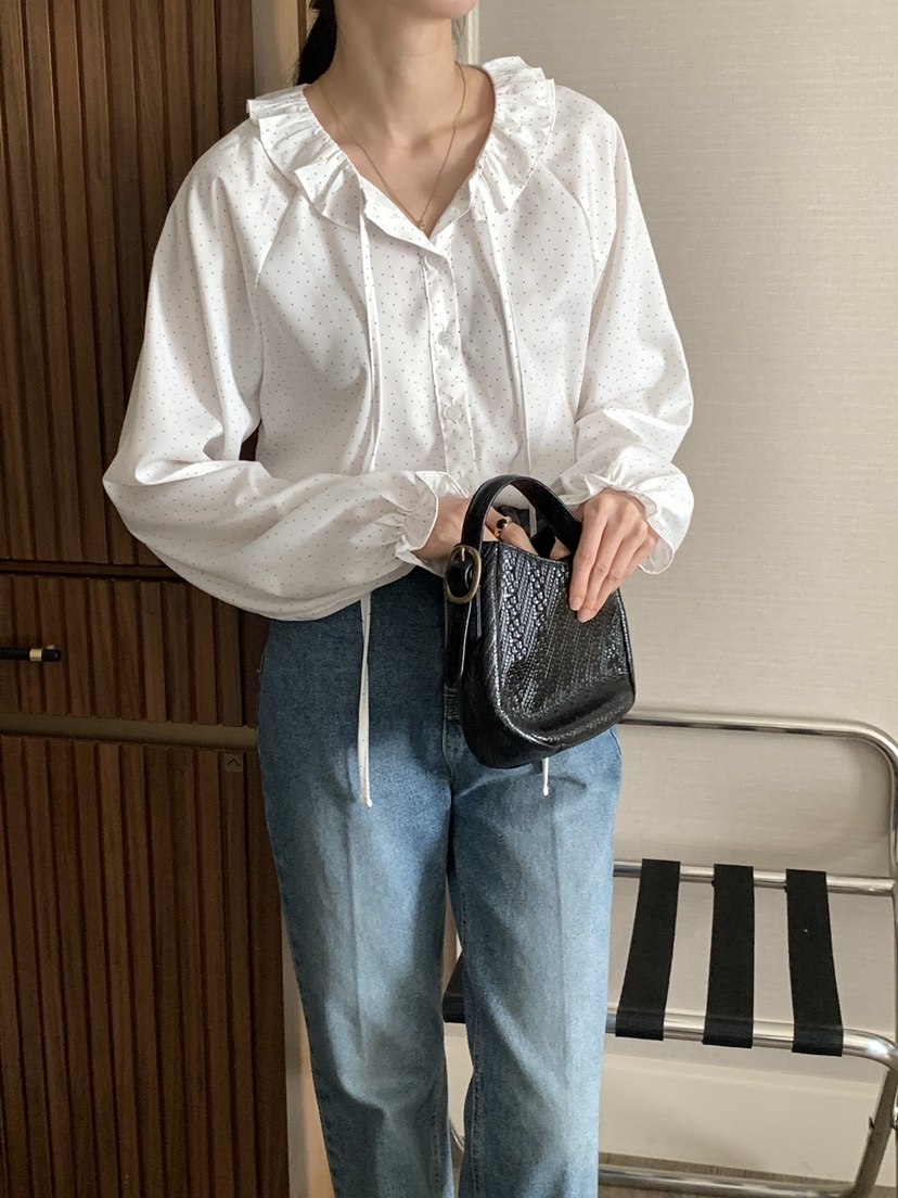 FRILL-T韓國直郵㊣東大門實拍女裝新款人氣25春夏襯衫蕾絲衫FRILL-T襯衫/蕾絲衫