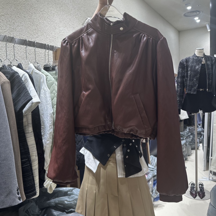 LESSEN韓國直郵㊣女裝新品人氣熱賣休閑推薦時尚25春夏夾克皮革LESSEN夾克