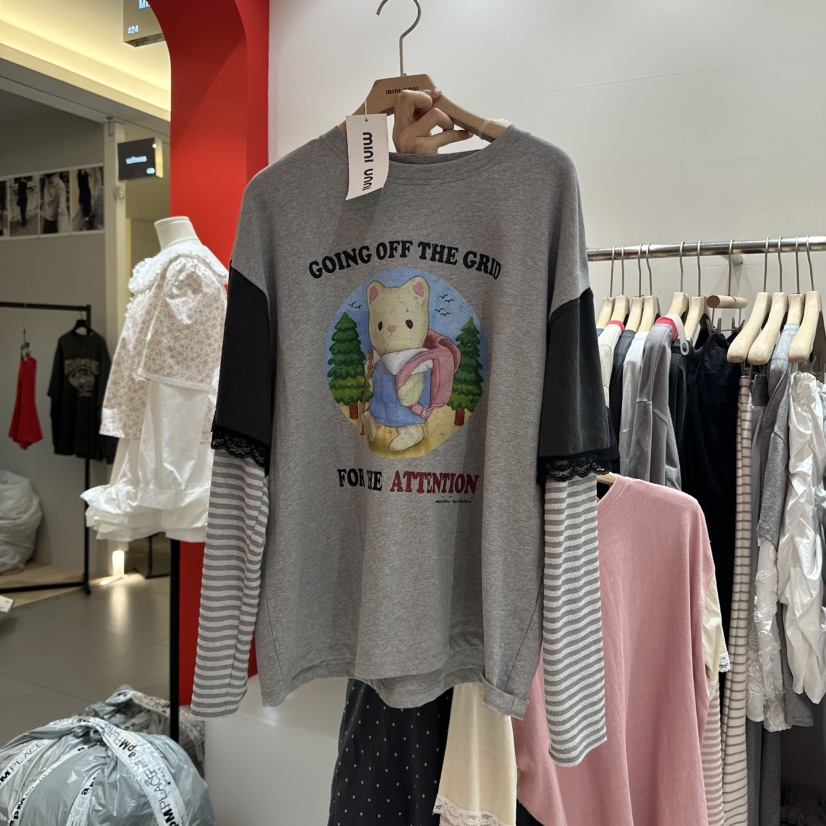 MINI UNNI韓國㊣直郵東大門代購女裝新品熱賣長袖T恤假兩件MINI UNNI長袖T恤