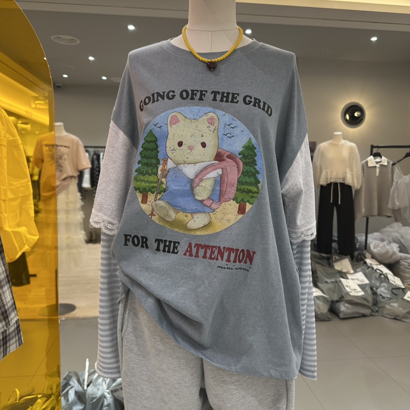 MINI UNNI韓國㊣直郵東大門代購女裝新品熱賣長袖T恤假兩件MINI UNNI長袖T恤圖色2