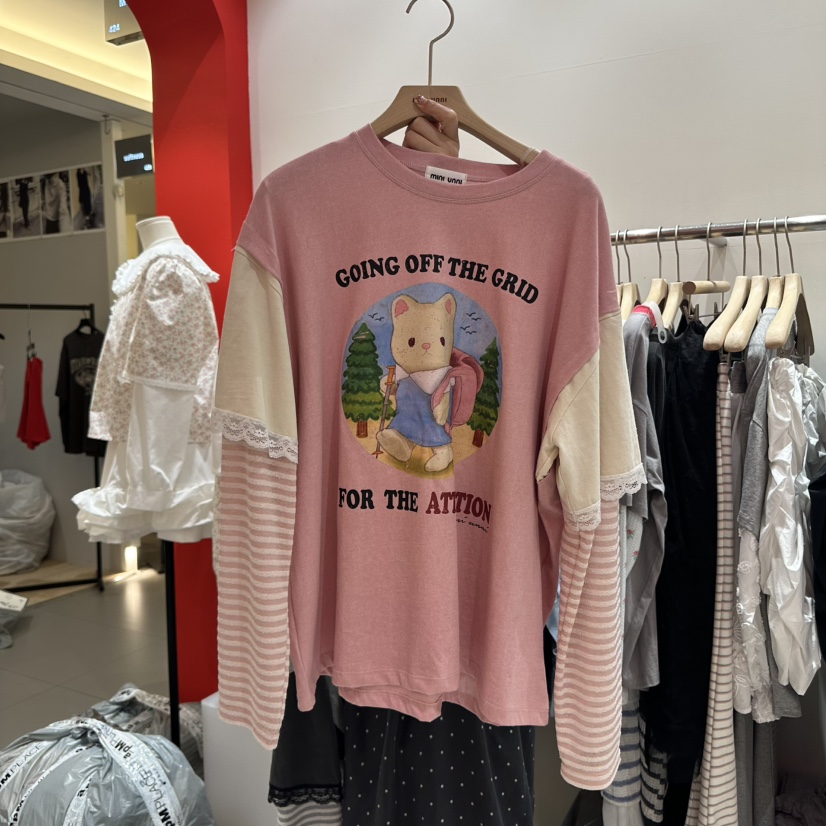 MINI UNNI韓國㊣直郵東大門代購女裝新品熱賣長袖T恤假兩件MINI UNNI長袖T恤圖色3