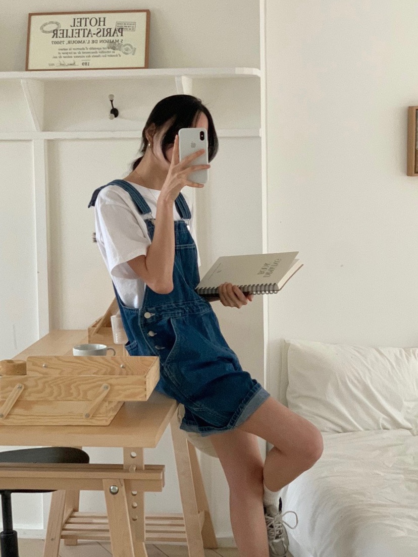 WOOD直郵韓國代購㊣女裝新款推薦職業休閑25春夏背帶褲工裝褲WOOD背帶褲