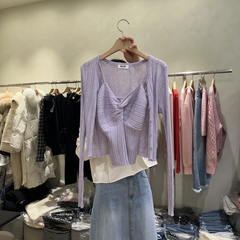 BUTTER-P直郵韓國代購㊣女裝新款25春夏人氣時尚套裝套裝開衫HELVETICA套裝圖色2