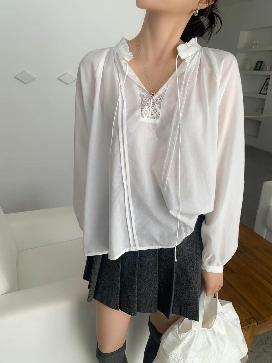 OUIR東大門代購女裝新款推薦時尚職業人氣熱賣休閑襯衫蕾絲衫OUIR襯衫/蕾絲衫圖色2