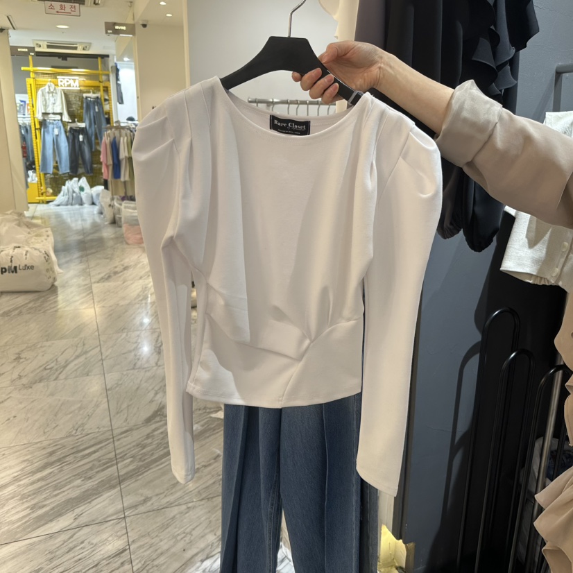 RARE CLOSET韓國直郵㊣女裝新款25春夏休閑職業長袖T恤褶皺RARE CLOSET長袖T恤圖色2