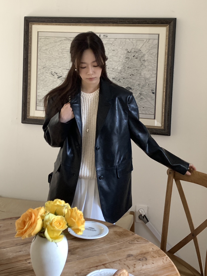BAKING POWDER韓國直郵㊣女裝新品推薦職業人氣休閑皮衣皮革BAKING POWDER皮衣