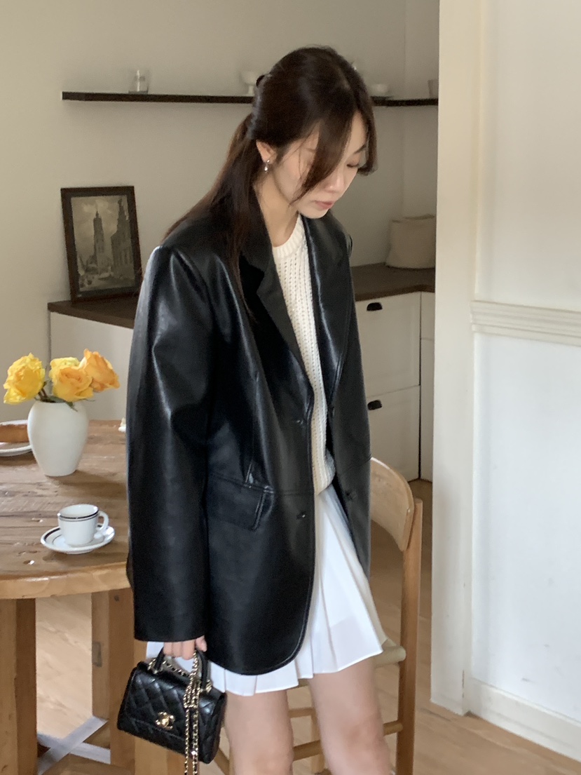BAKING POWDER韓國直郵㊣女裝新品推薦職業人氣休閑皮衣皮革BAKING POWDER皮衣