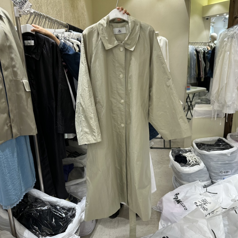 REFLAT東大門實拍女士新品職業休閑人氣時尚長款風衣含腰帶REFLAT長款風衣