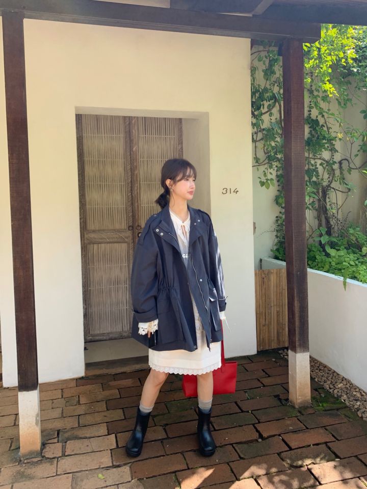 HER韓國代購女裝新款推薦休閑25春夏人氣職業真品熱賣長款風衣HER長款風衣