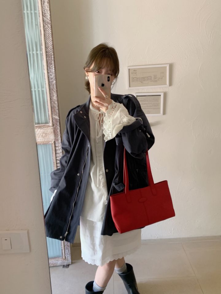 HER韓國代購女裝新款推薦休閑25春夏人氣職業真品熱賣長款風衣HER長款風衣圖色2