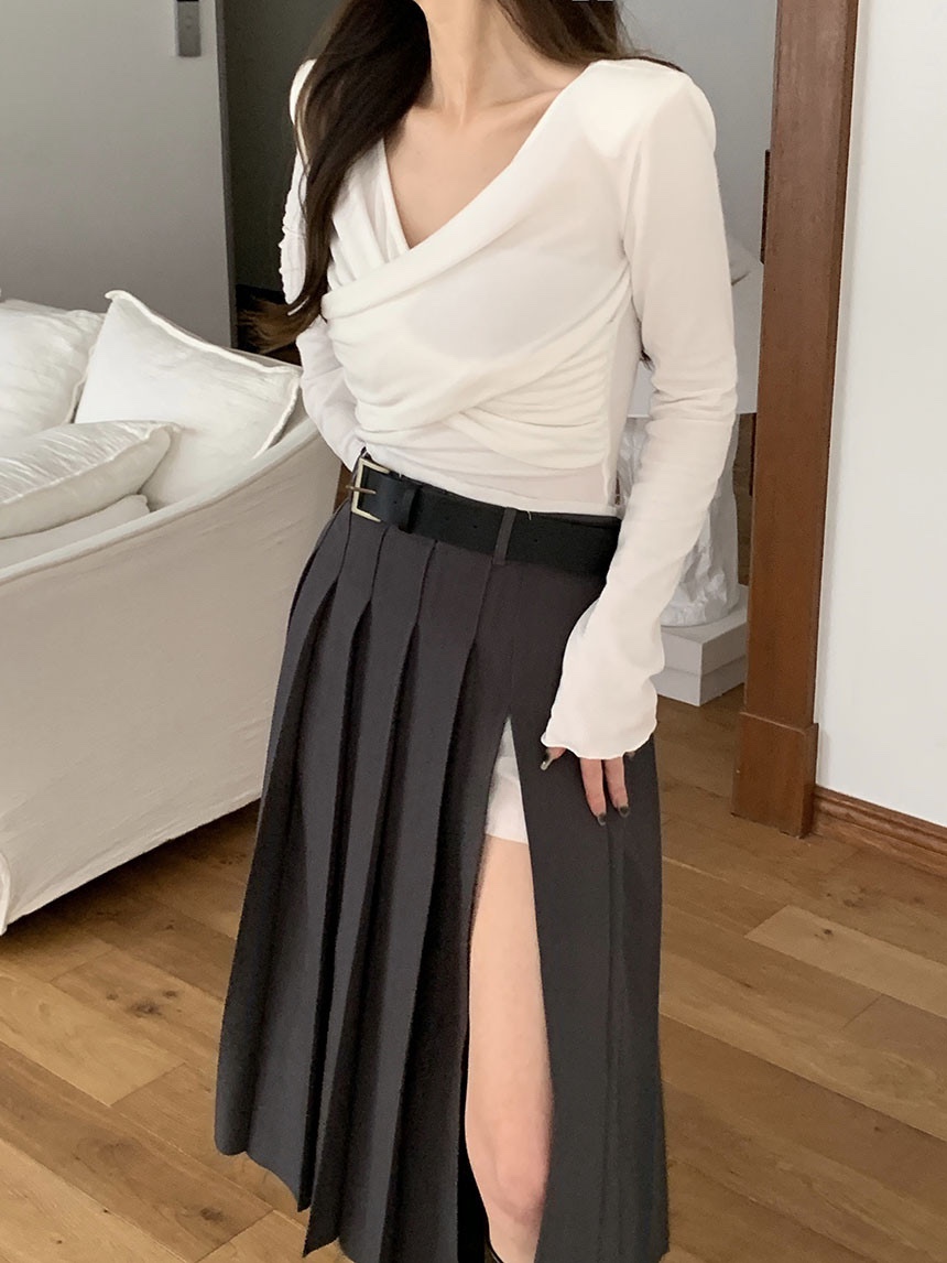 BLACK BABI東大門實拍女裝新款時尚休閑25春夏長袖T恤修身褶皺BLACK BABI長袖T恤