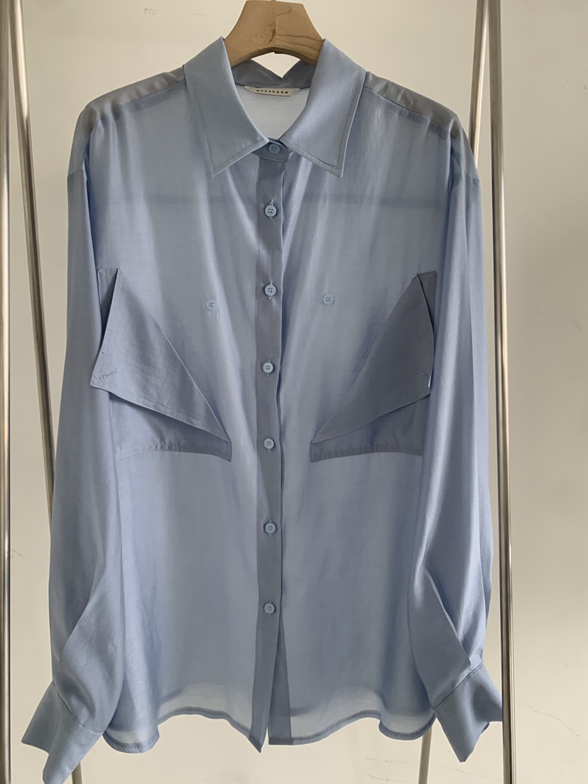 MUSHROOM-A東大門代購女裝新款人氣熱賣襯衫蕾絲衫口袋天絲MUSHROOM襯衫/蕾絲衫圖色2