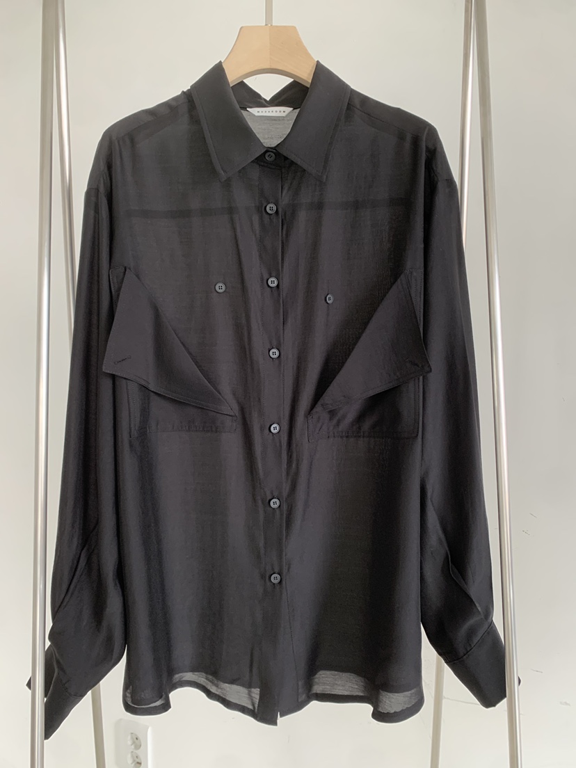 MUSHROOM-A東大門代購女裝新款人氣熱賣襯衫蕾絲衫口袋天絲MUSHROOM襯衫/蕾絲衫圖色3