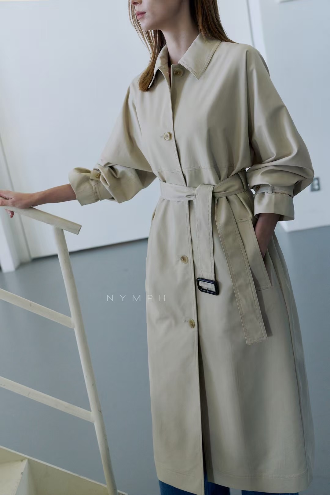 NYMPH東大門直郵女士新款熱賣25春夏職業休閑真品推薦長款風衣NYMPH長款風衣