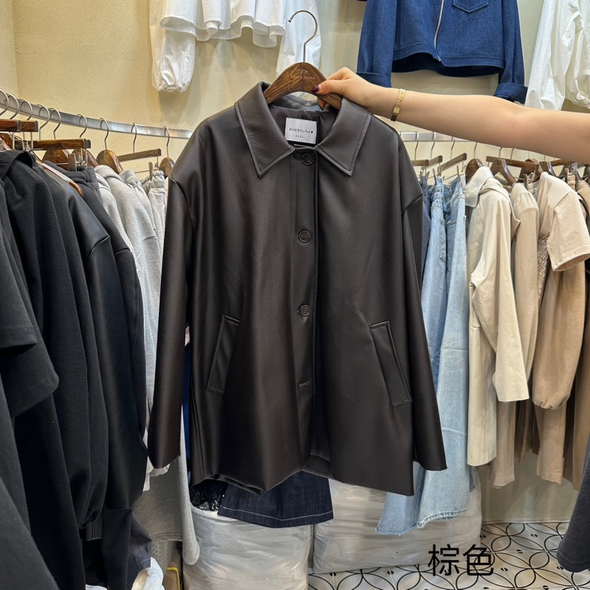 BAMBOLINA直郵韓國代購㊣女裝新款人氣休閑熱賣職業25春夏皮衣BAMBOLINA皮衣圖色2