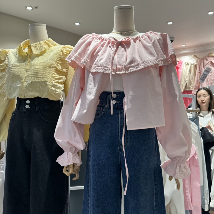 DELLING韓國直郵㊣女裝新品休閑熱賣人氣推薦職業襯衫蕾絲衫DELLING襯衫/蕾絲衫