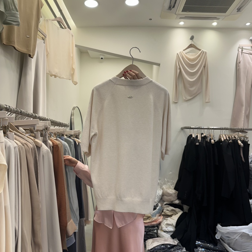 THE LOW韓國直郵㊣東大門實拍女裝新品休閑熱賣25春夏T恤奶油色THE LOWT恤