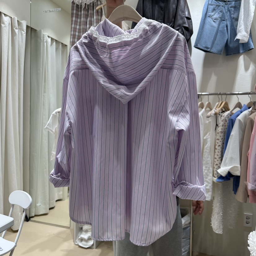COCOMATON韓國直郵㊣東大門實拍女裝新品休閑襯衫蕾絲衫兜帽COCOMATON襯衫/蕾絲衫