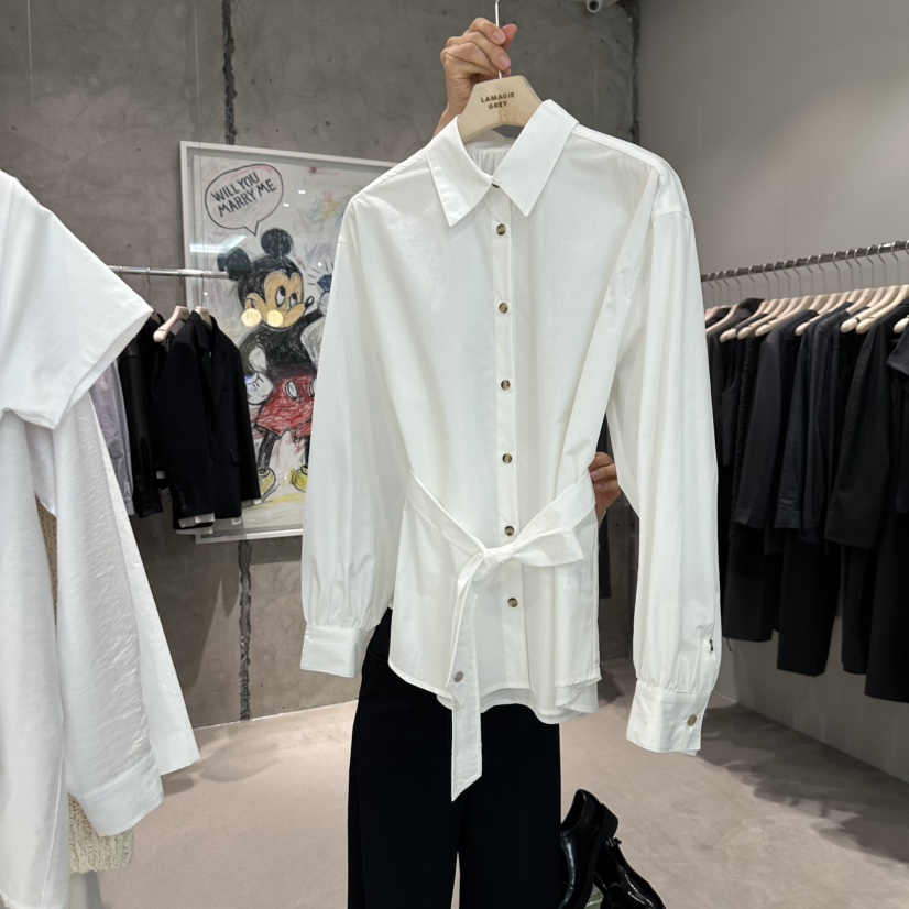 LAMAGIEPIE韓國直郵女士新款休閑25春夏時尚真品襯衫蕾絲衫LAMAGIE GREY襯衫/蕾絲衫