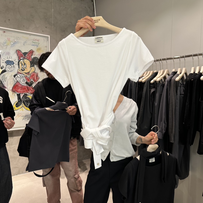 LAMAGIEPIE東大門直郵女士新品休閑熱賣真品時尚職業T恤含脖帶LAMAGIE GREYT恤圖色2