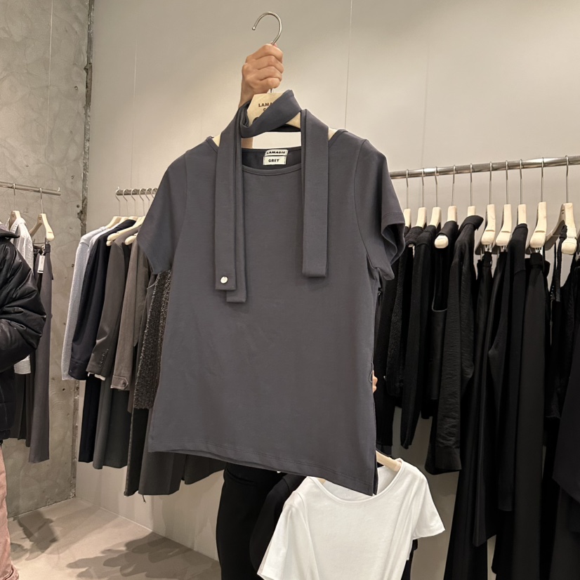 LAMAGIEPIE東大門直郵女士新品休閑熱賣真品時尚職業T恤含脖帶LAMAGIE GREYT恤圖色3