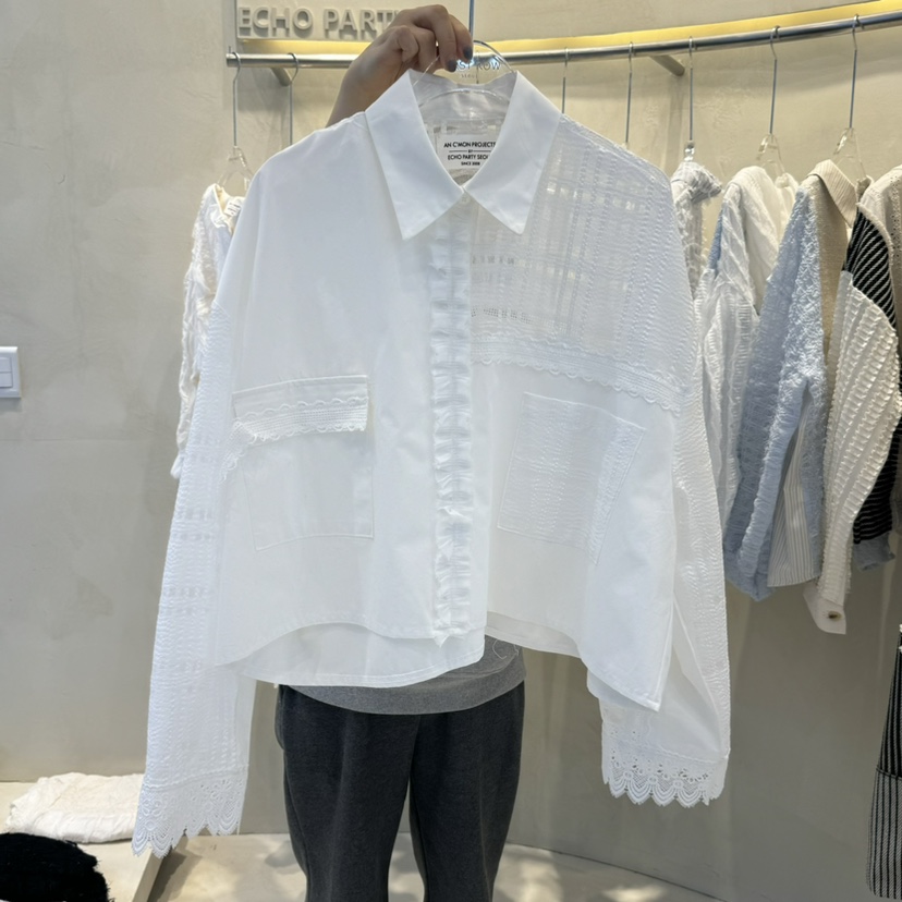 ECHOPARTY韓國代購女士新品人氣職業推薦25春夏熱賣襯衫蕾絲衫ECHOPARTY襯衫/蕾絲衫
