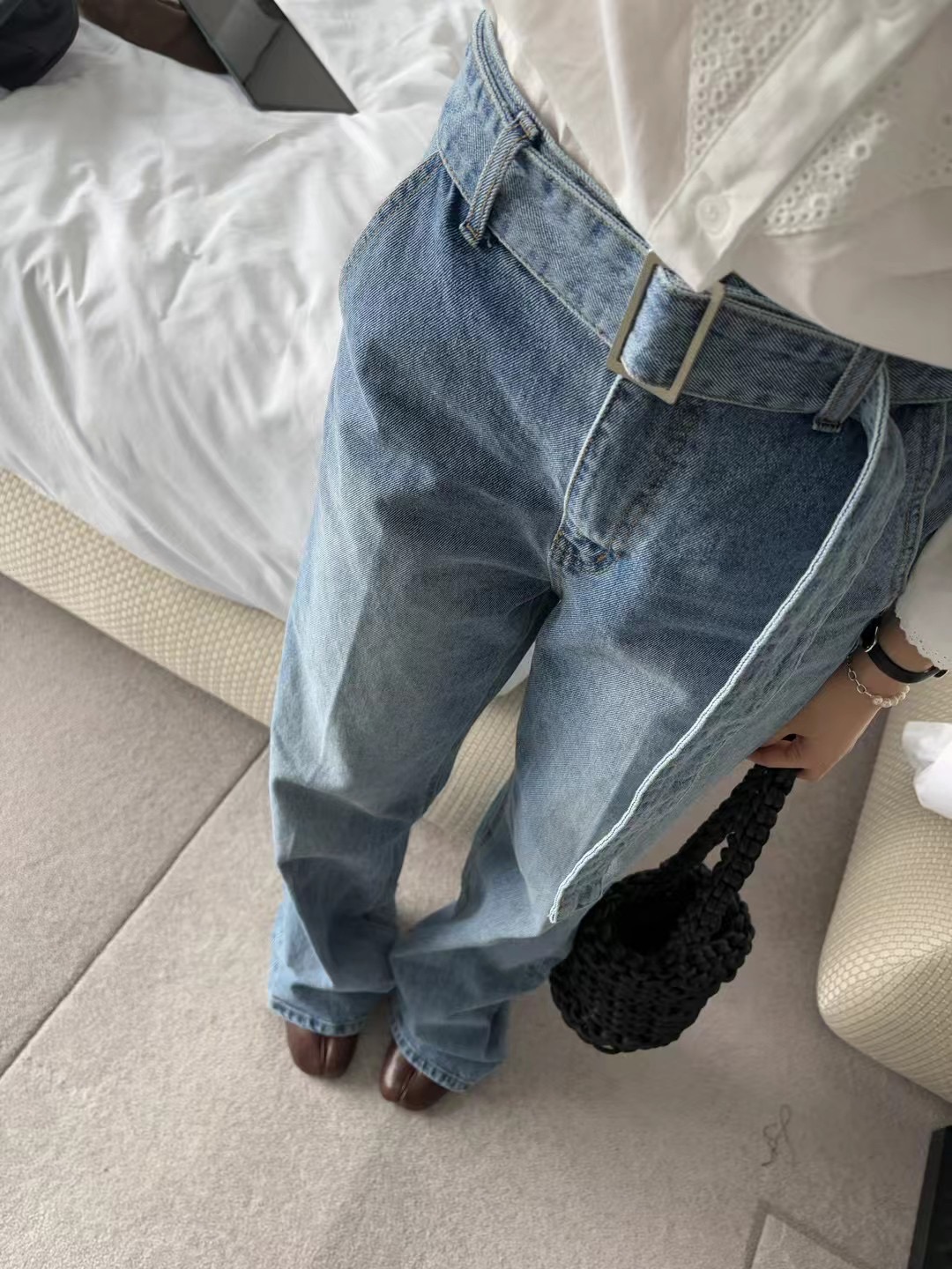 ONDA直郵韓國代購㊣女裝新款熱賣25春夏休閑時尚牛仔褲含腰帶ONDA牛仔褲