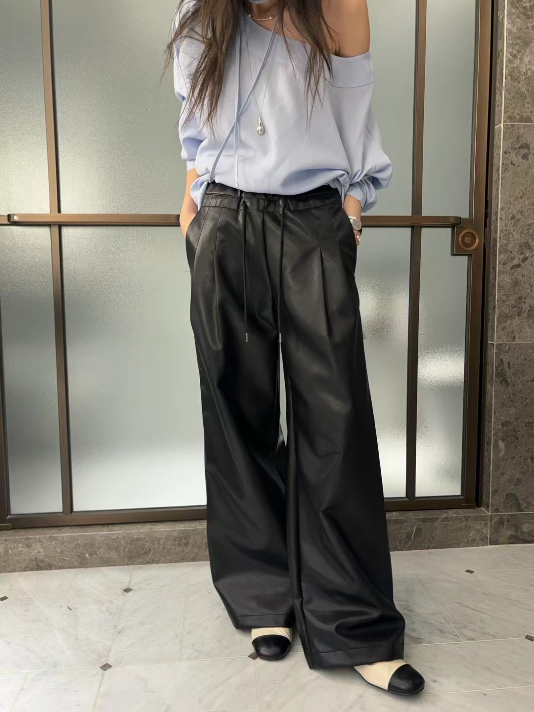 ONDA直郵韓國代購㊣女裝新品推薦25春夏熱賣休閑休閑褲皮革ONDA休閑褲圖色3