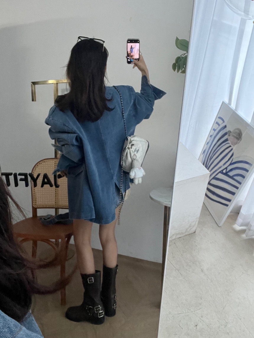 BLACK BABI韓國直郵㊣東大門實拍女裝新品人氣熱賣夾克含腰帶BLACK BABI夾克