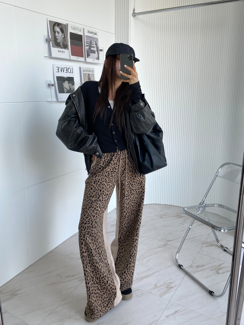 CLOTH韓國直郵㊣東大門實拍女裝新品25春夏職業休閑休閑褲豹紋CLOTH休閑褲