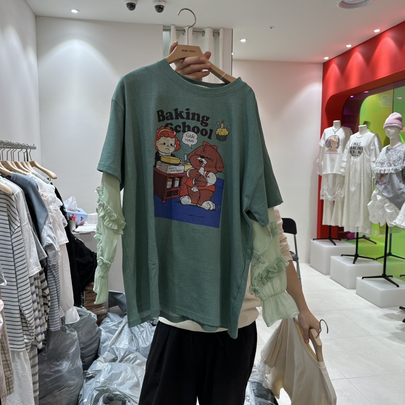 MINI UNNI直郵韓國代購㊣女裝新款時尚職業休閑長袖T恤假兩件MINI UNNI長袖T恤圖色3