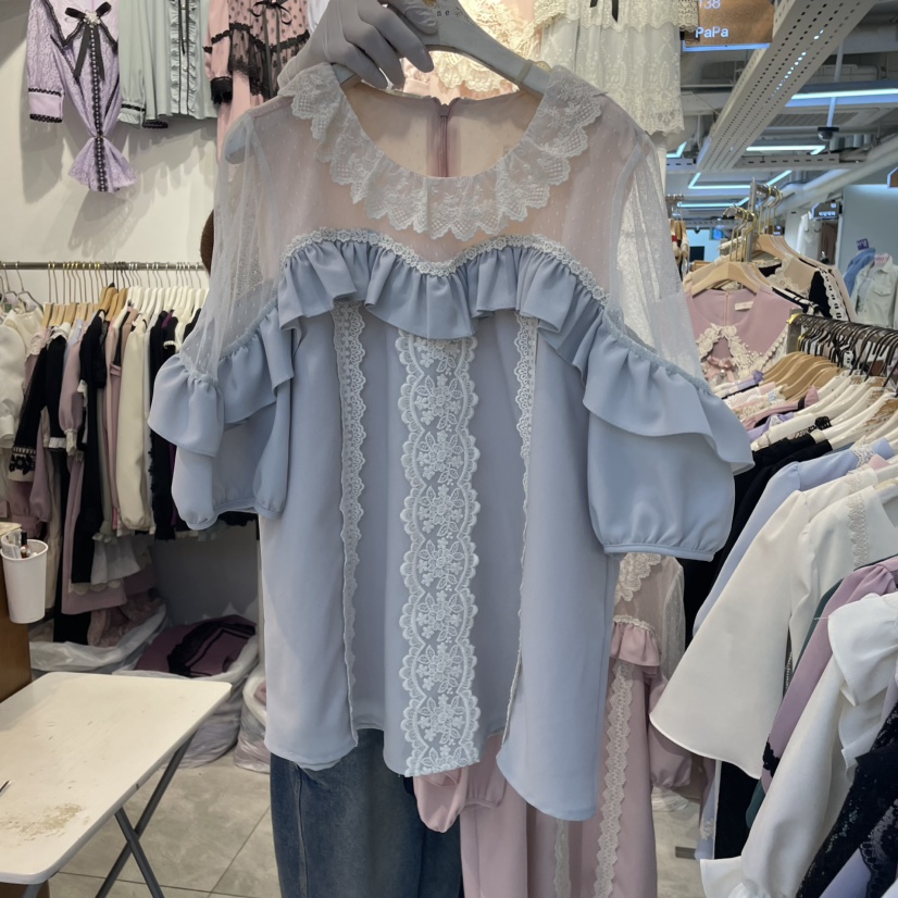 PAPA韓國㊣直郵東大門代購女裝新品休閑人氣25春夏襯衫蕾絲衫PaPa/HALMADE襯衫/蕾絲衫圖色1