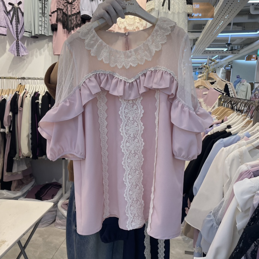 PAPA韓國㊣直郵東大門代購女裝新品休閑人氣25春夏襯衫蕾絲衫PaPa/HALMADE襯衫/蕾絲衫圖色2