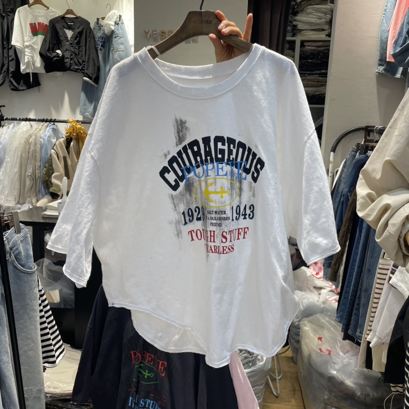 YESFREE韓國直郵㊣東大門實拍女裝新品推薦休閑時尚T恤復古YESFREET恤