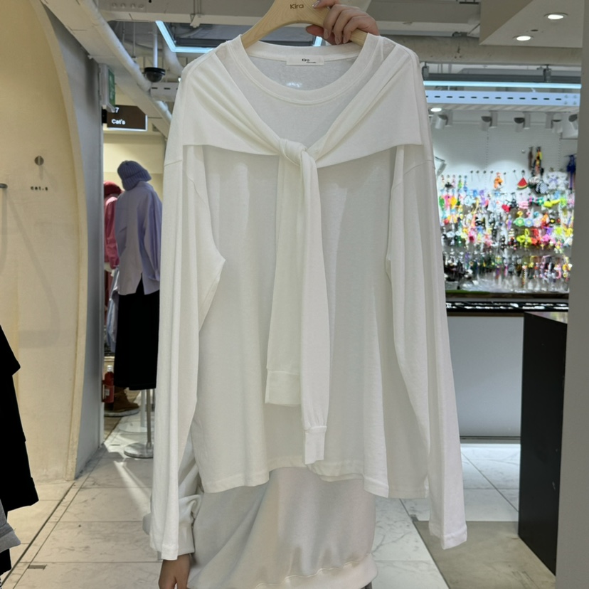 KIRA-Q東大門代購女裝新品職業人氣熱賣休閑推薦長袖T恤披肩KIRA-Q長袖T恤