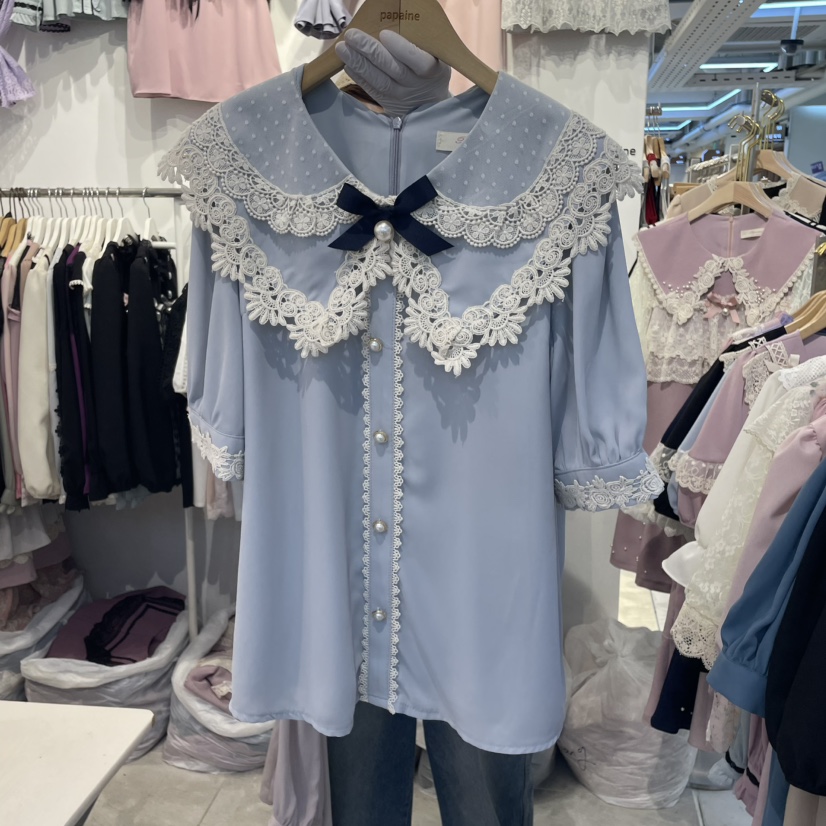 PAPA韓國代購女裝新品25春夏職業時尚休閑推薦人氣襯衫蕾絲衫PAPA襯衫/蕾絲衫圖色2