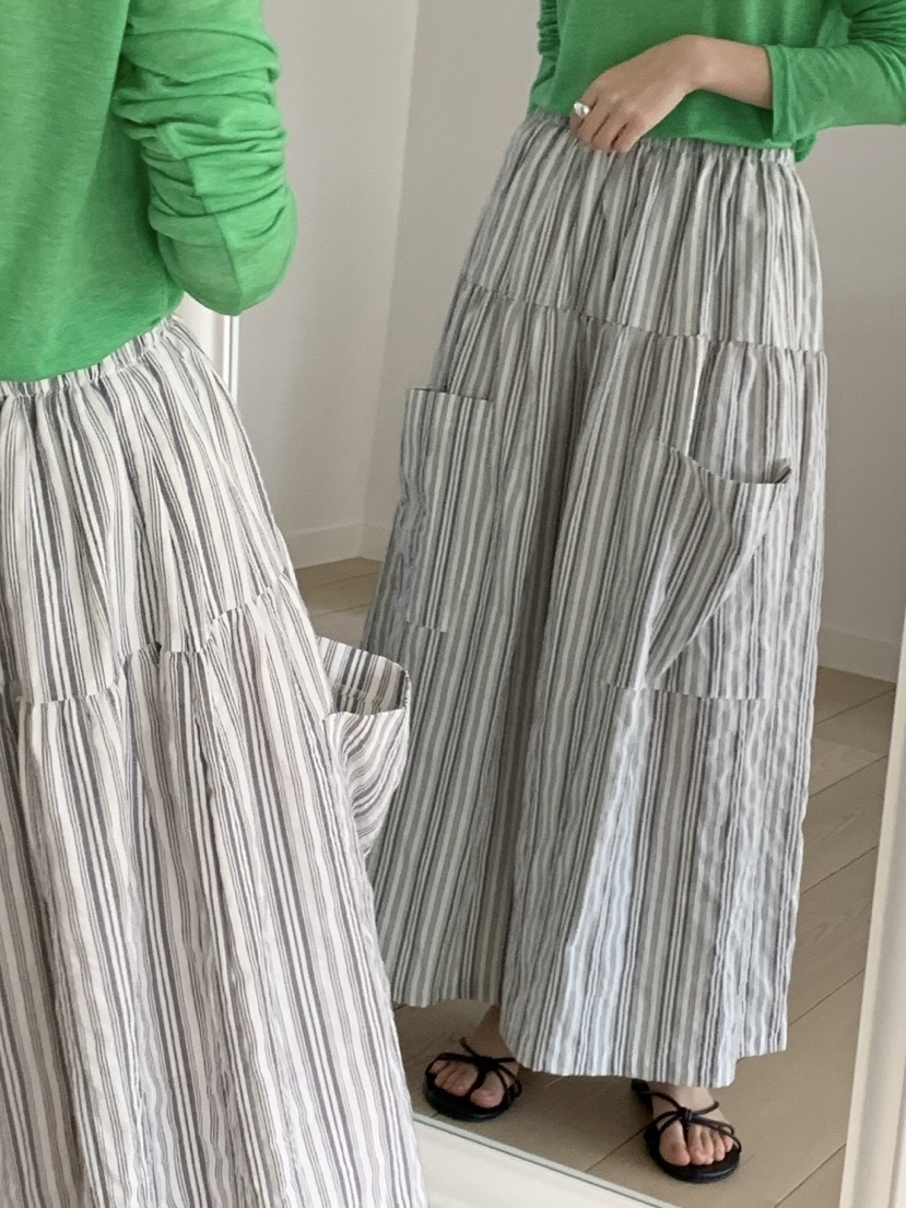 PLANTS ON GRAY韓國代購女裝新品25春夏真品休閑長裙口袋PLANTS ON GRAY長裙