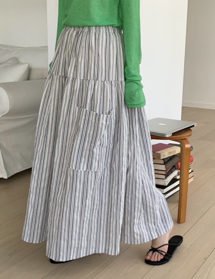 PLANTS ON GRAY韓國代購女裝新品25春夏真品休閑長裙口袋PLANTS ON GRAY長裙