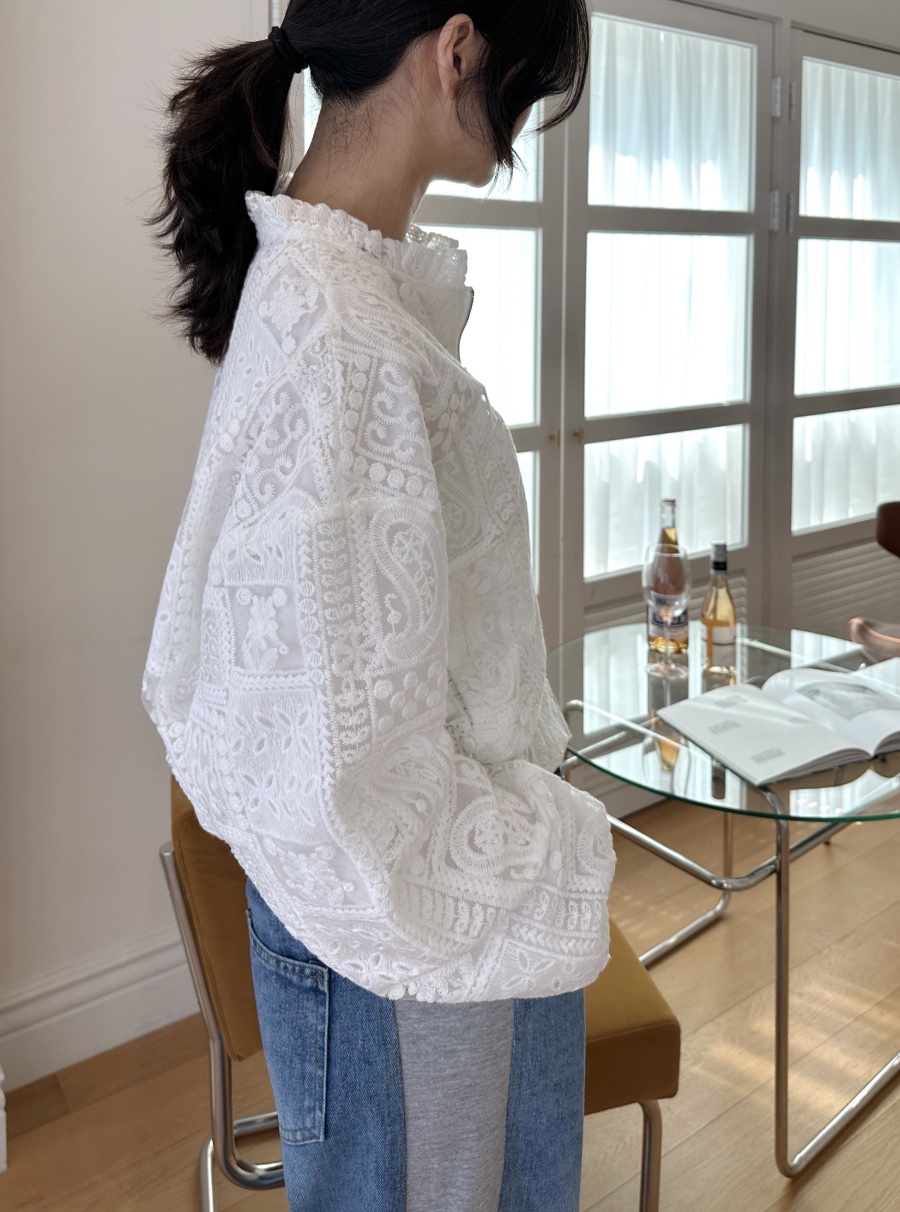 CLASSY-O韓國直郵女士新款職業25春夏休閑襯衫蕾絲衫刺繡蕾絲CLASSY-O襯衫/蕾絲衫