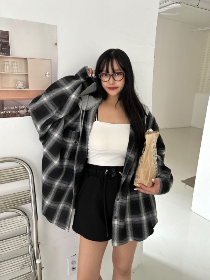 mars東大門實拍女士新品熱賣休閑推薦25春夏襯衫蕾絲衫格紋連帽mars襯衫/蕾絲衫
