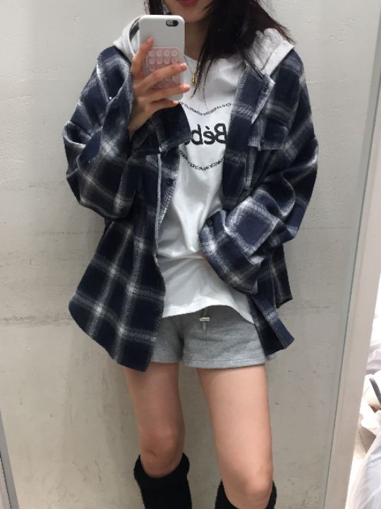 mars東大門實拍女士新品熱賣休閑推薦25春夏襯衫蕾絲衫格紋連帽mars襯衫/蕾絲衫