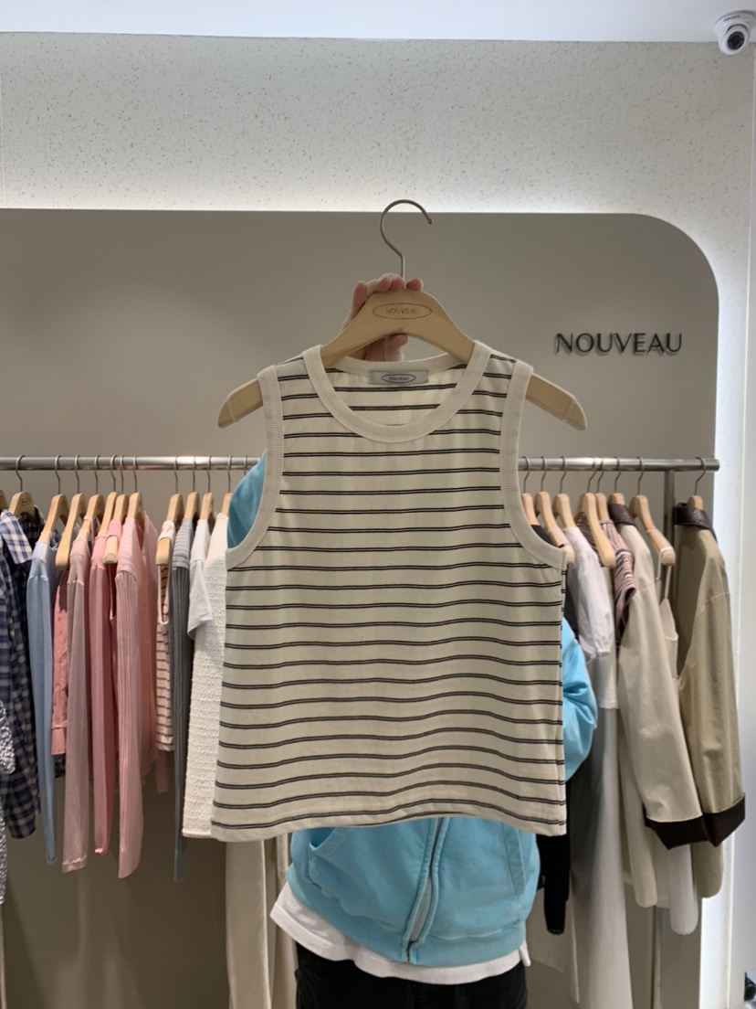 NOUVEAU韓國代購女士新品25春夏人氣熱賣職業推薦吊帶背心條紋NOUVEAU吊帶/背心