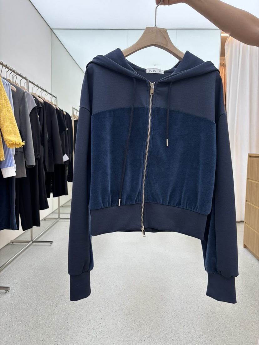 JUJU東大門代購女裝新品職業休閑人氣推薦夾克天鵝絨連帽拉鏈JUJU夾克